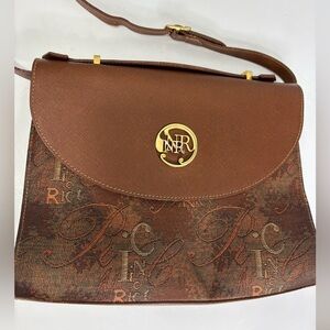 Vintage Nina Ricci Brown Leather Women Bag top-handle and shoulder strap